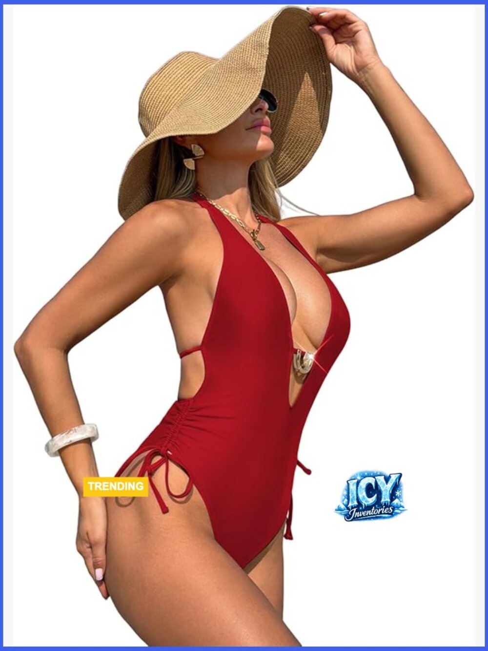 Women's Sexy One Piece Swimsuit Halter Deep V Neck Side Drawstring High Cut